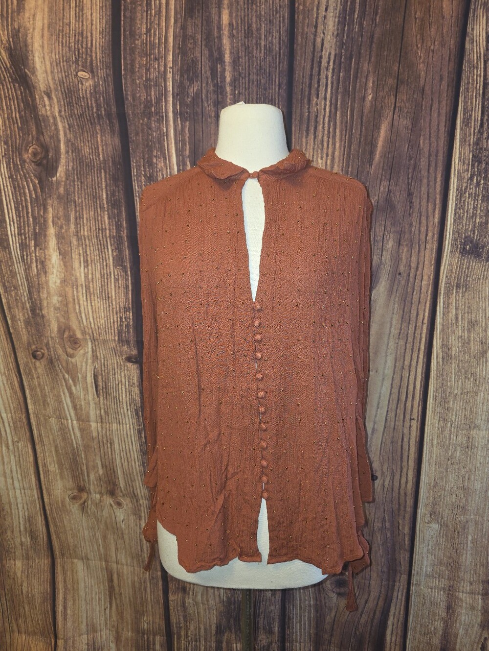 Free People Beaded Top Size M Burnt Orange